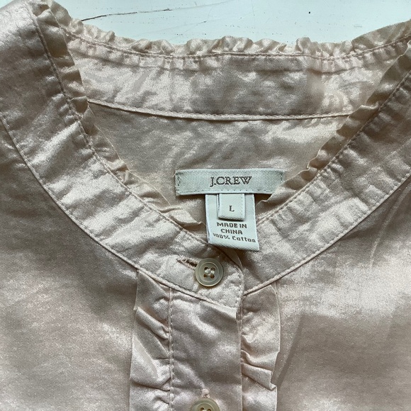 J CREW Light peach lame ruffled collar shirt Large - Picture 5 of 10